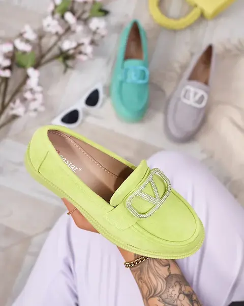 Resti Women's lime green moccasins with ornament Fogras