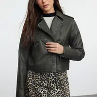 Trendyol antracitový stárnutý detailní kožený biker kabát