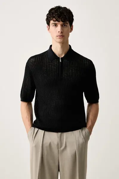 Emporio Armani svetrové polo pánské s lyocellem