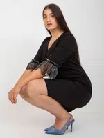Černé elegantní šaty velké velikosti s 3/4 rukávy