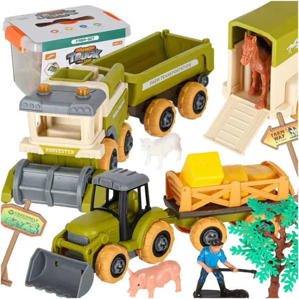 Veľký farmársky set – traktor, 3 prívesy, kombajn, skrutkovač