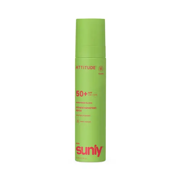 Detský minerálny opaľovací krém v spreji ATTITUDE Sunly SPF 50 s vôňou melónu