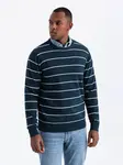 Ombre Casual men's sweater with horizontal stripes - navy blue