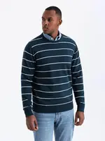 Ombre Casual men's sweater with horizontal stripes - navy blue