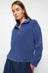 Trendyol Indigo Zipper Detailed Knitted Sweatshirt