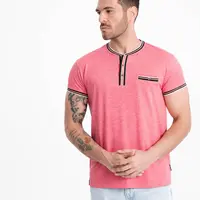 Ombre Men's henley t-shirt with decorative ribbing - red