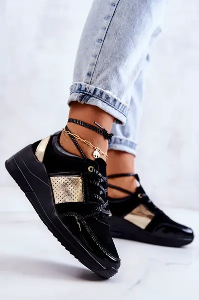 S. BARSKI Dámské Semisove sportovní boty na klínu Černá Larson