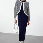 Trendyol Navy Blue Striped Knitwear Cardigan Dress Set