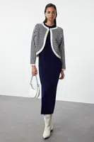 Trendyol Navy Blue Striped Knitwear Cardigan Dress Set