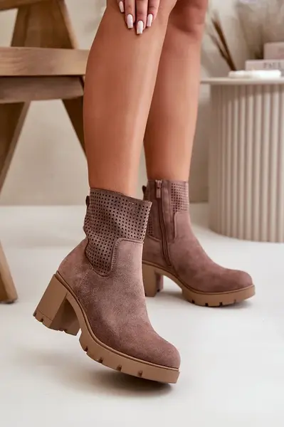 Boto Dámské botky na podpatku na zip eko semišové hnědé Rashmi