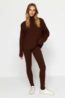 Trendyol Brown Wide Fit Turtleneck Knitwear Bottom-Top Set