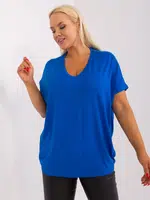Kobaltově modrá halenka plus velikosti s krátkým rukávem