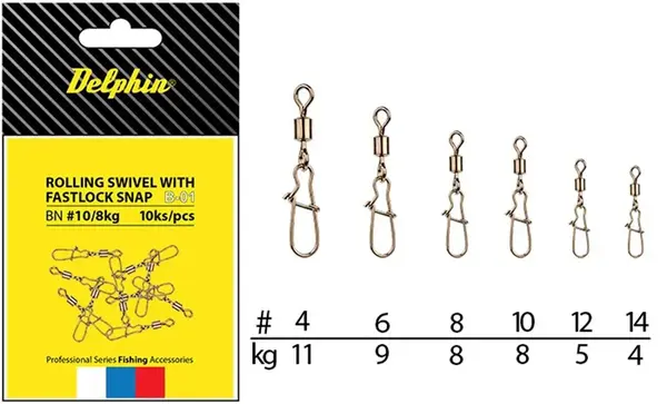 Delphin karabina s obratlíkem Rolling Swivel with Fastlock Snap BN/12