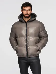 Ombre Warm men's puffer jacket with welts - dark beige