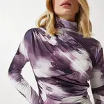 Happiness İstanbul Women's Damson Draped High Neck Sandy Blouse