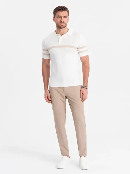 Ombre Men's classic cut pants in fine check - sand