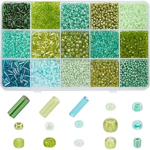 6178Pcs 15 Style Glass Round Seed & Bugle Beads