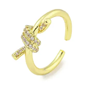 Rack Plating Brass Micro Pave Cubic Zirconia Knot Open Cuff Rings for Women