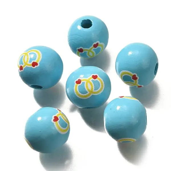 Valentine's Day Element Printed Wood Beads