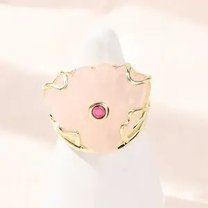 Natural Rose Quartz Cuff Rings