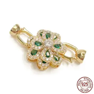 925 Sterling Silver Micro Pave Lime Green Cubic Zirconia Fold Over Clasps