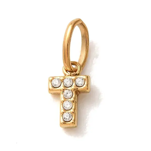 304 Stainless Steel Micro Pave Clear Cubic Zirconia Charms