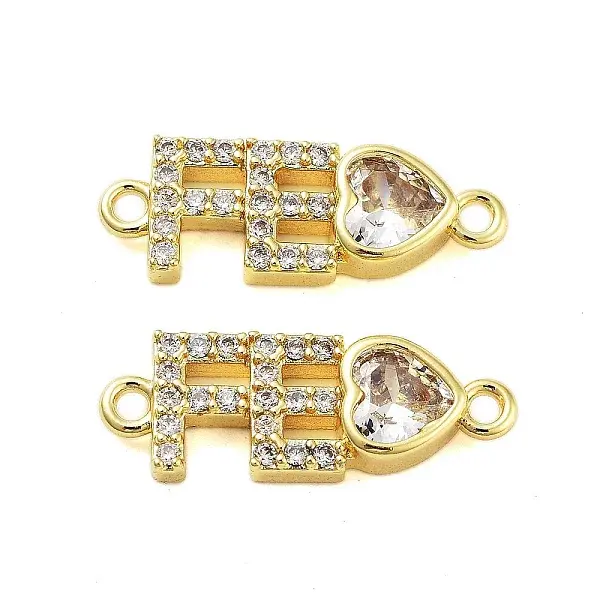 Rack Plating Brass Pave Clear Cubic Zirconia FE Heart Links Connector Charms