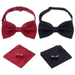 2 Bags 2 Colors Polyester Men's Bow Tie & Cufflink & Handkerchief Sets