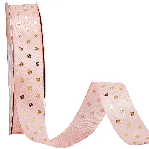 Gold Stamping Polka Dot Polyester Printed Ribbon