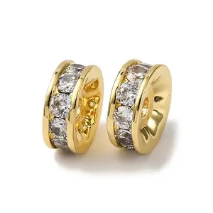 Brass Micro Pave Cubic Zirconia Beads