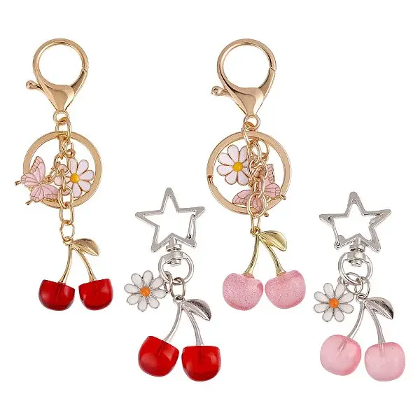 4Pcs 4 Styles Cherry Resin & Alloy Pendant Decorations