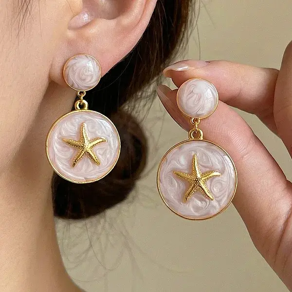 304 Stainless Steel Enamel Dangle Stud Earrings
