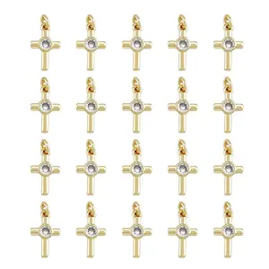 20Pcs Brass Micro Pave Cubic Zirconia Tiny Cross Charms