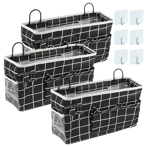 Tartan Pattern Polycotton Bedside Caddy for Student Dorm