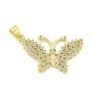 Golden Brass Micro Pave Cubic Zirconia Pendants