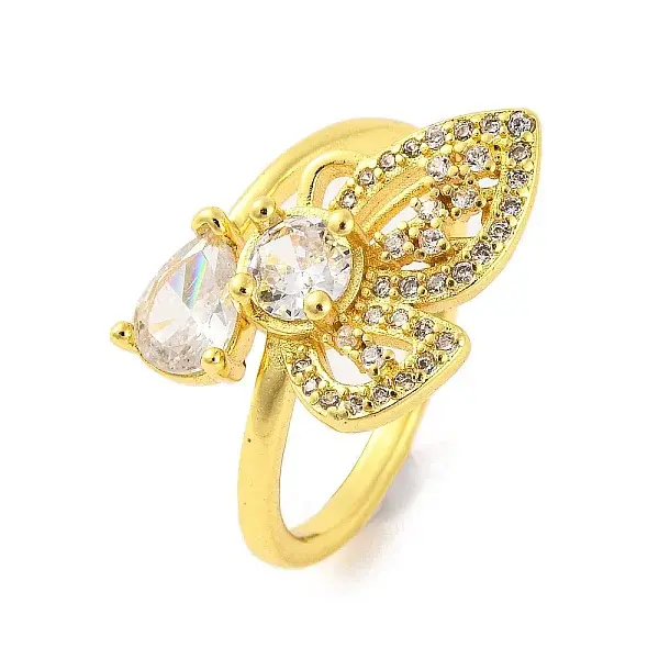 Butterfly Cubic Zirconia & Glass Open Cuff Ring