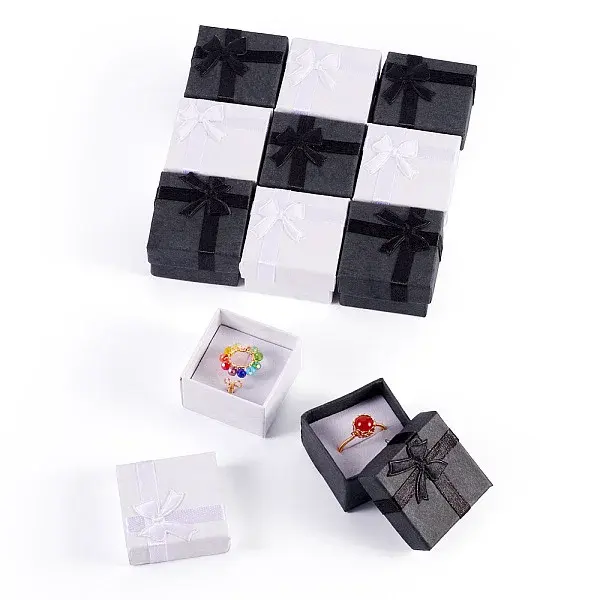 12Pcs 2 Colors Square Paper Jewelry Ring Gift Storage Boxes