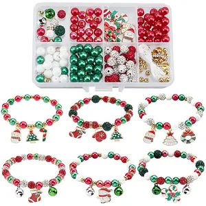 Christmas Theme DIY Alloy & Polymer Clay Rhinestone Bracelet Making Kits