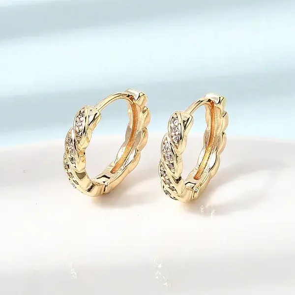 Twist Brass Micro Pave Cubic Zirconia Hoop Earrings