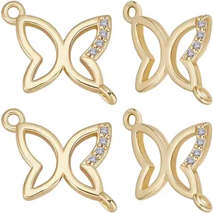 4Pcs Brass Pave Clear Cubic Zirconia Connector Charms