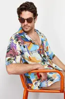 Trendyol Multicolor More Sustainable Oversize Fit 100% Viscose Printed Short Sleeve Casual Shirt