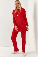 Dámský červený top Olalook s rozparkem, halenka, kalhoty Palazzo, manšestrový oblek