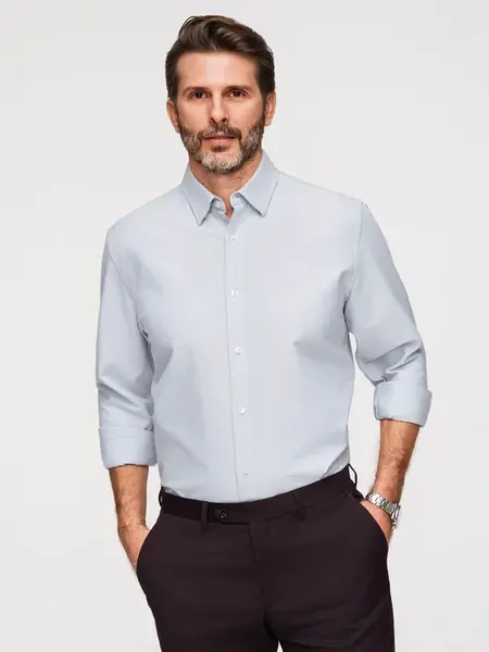 Ombre Elegant men's oxford shirt with embroidery - blue