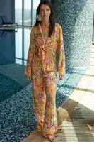 Trendyol Floral Patterned Woven Shirt Trousers Beach Set