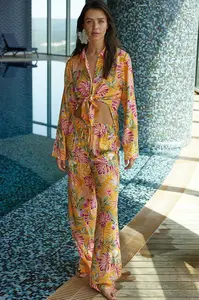 Trendyol Floral Patterned Woven Shirt Trousers Beach Set