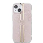 Zadní kryt Guess IML 4G Gold Stripe pro Apple iPhone 15, růžová