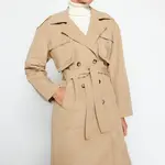 Trendyol béžový oversize široký střih vodoodpudivý trenčkot