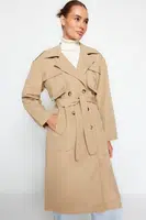 Trendyol béžový oversize široký střih vodoodpudivý trenčkot