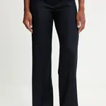 Kalhoty s příměsí vlny Twinset tmavomodrá barva, high waist, 252TT2127