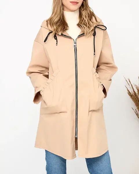 Resti Beige women's coat jacket with hood- Clothing